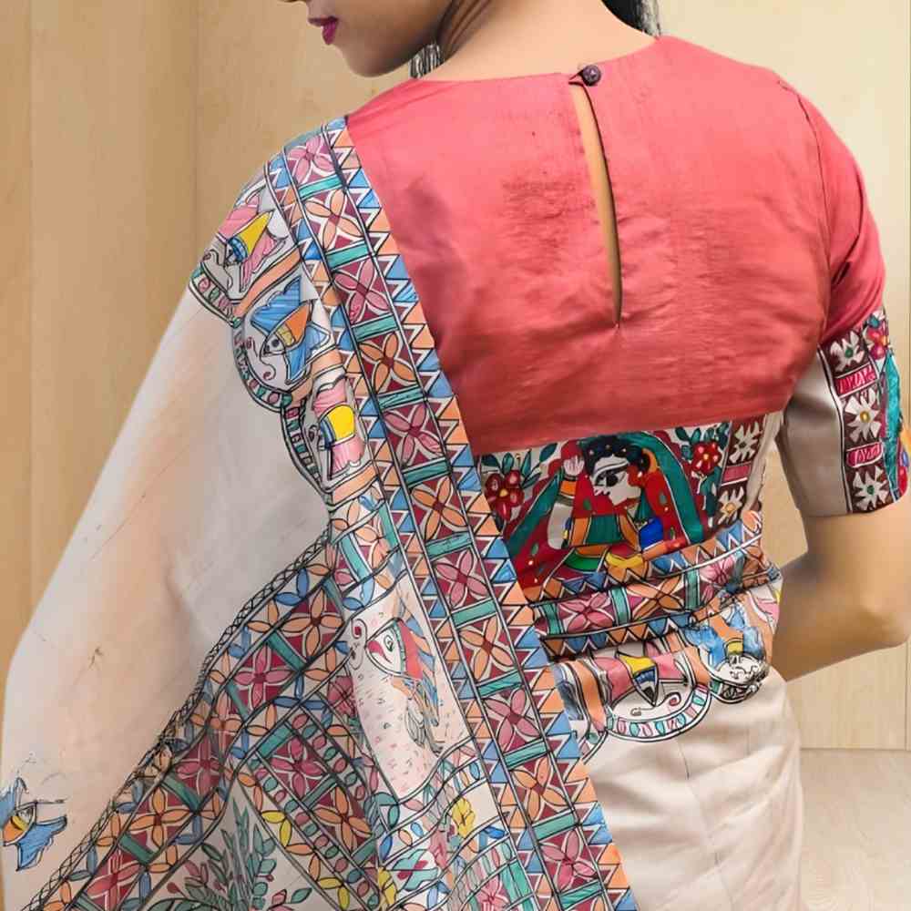  Handpainted Madhubani 'MIthila Leela' Tussar Silk Saree